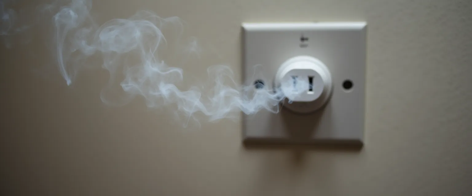Stopcontact waar rook uit komt door kortsluiting