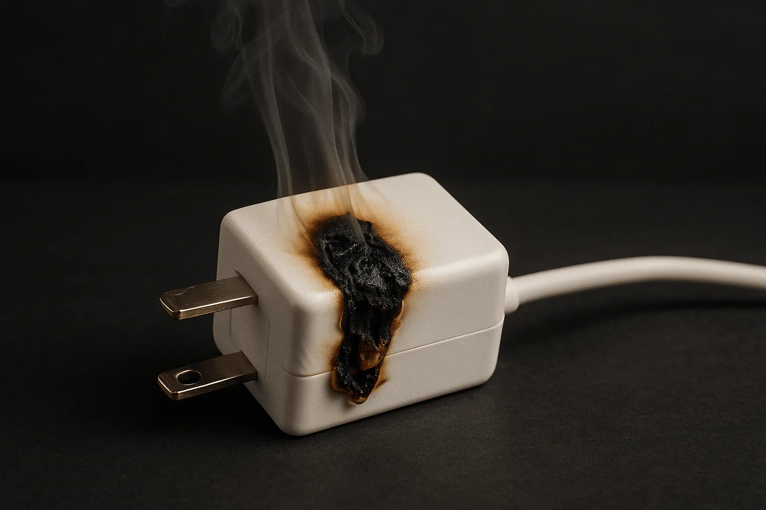 Gesmolten stekker of oplader door oververhitting