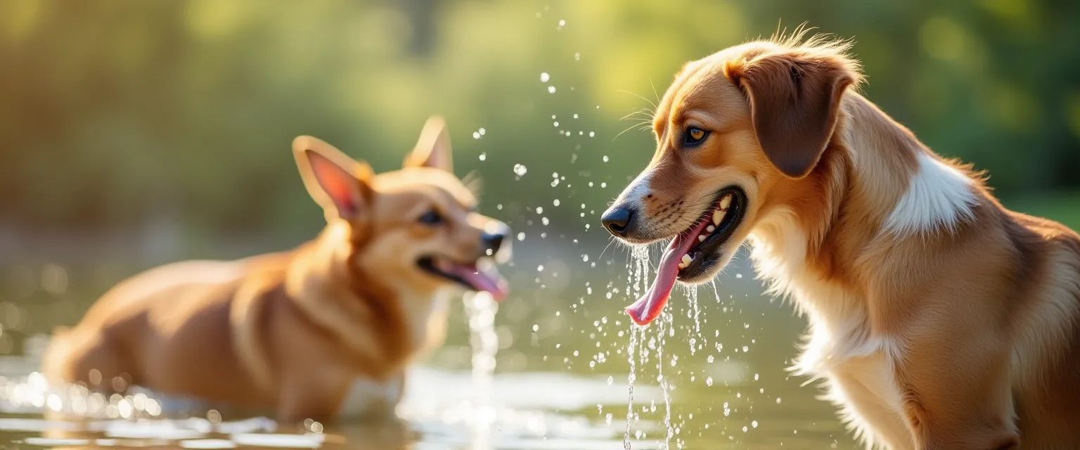 Hond die verkoeling zoekt in het water