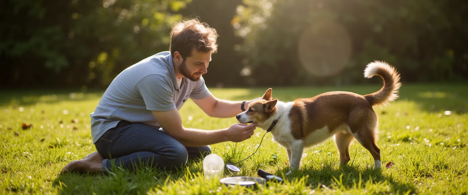 Een eigenaar die voorzichtig controleert op teken bij zijn hond of kat