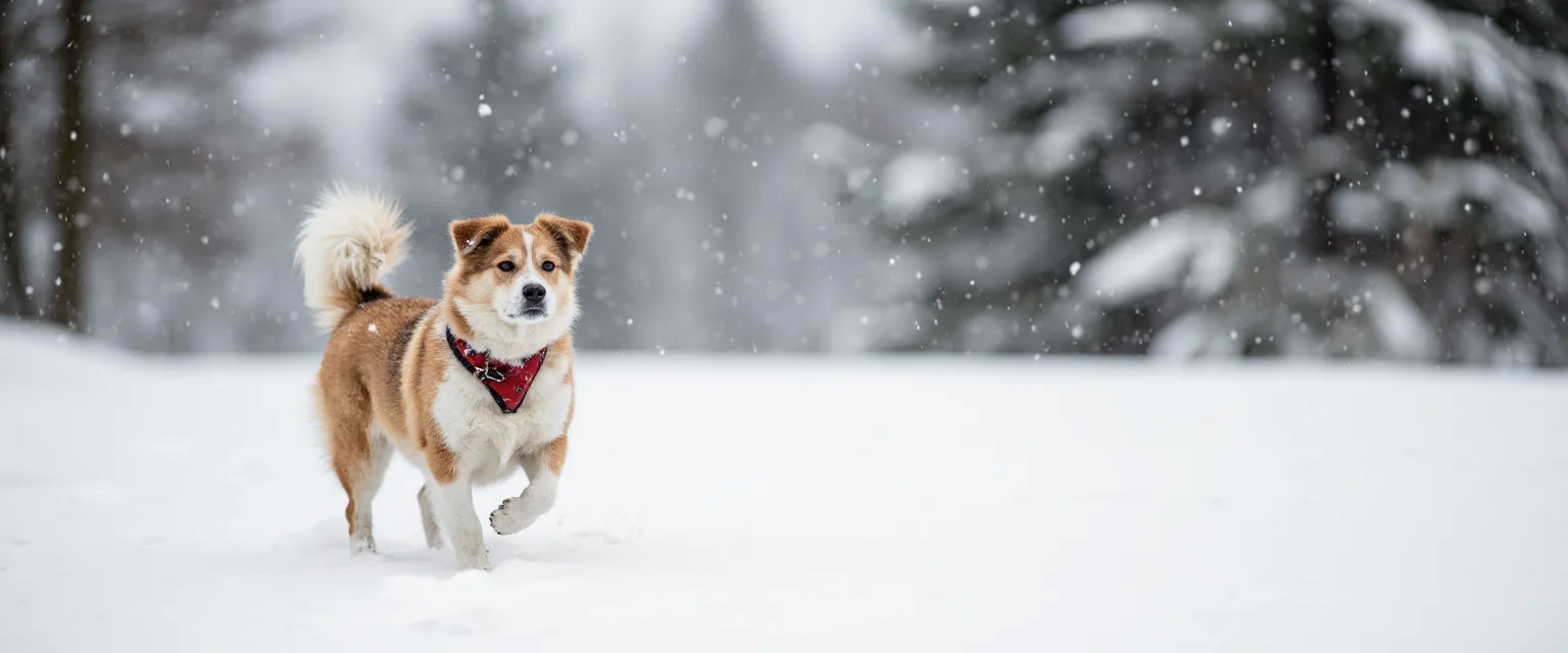 Hond in de sneeuw, in de winter