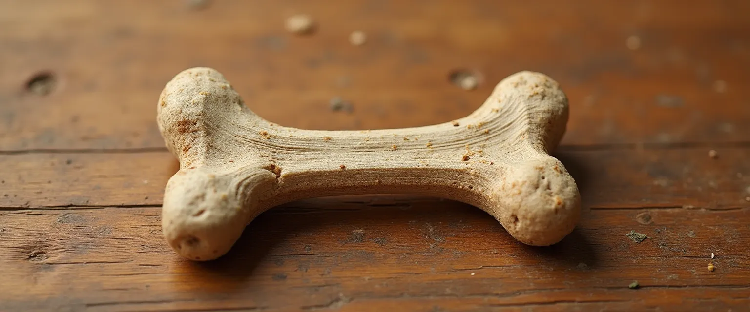 een hondenbot op een houten tafel