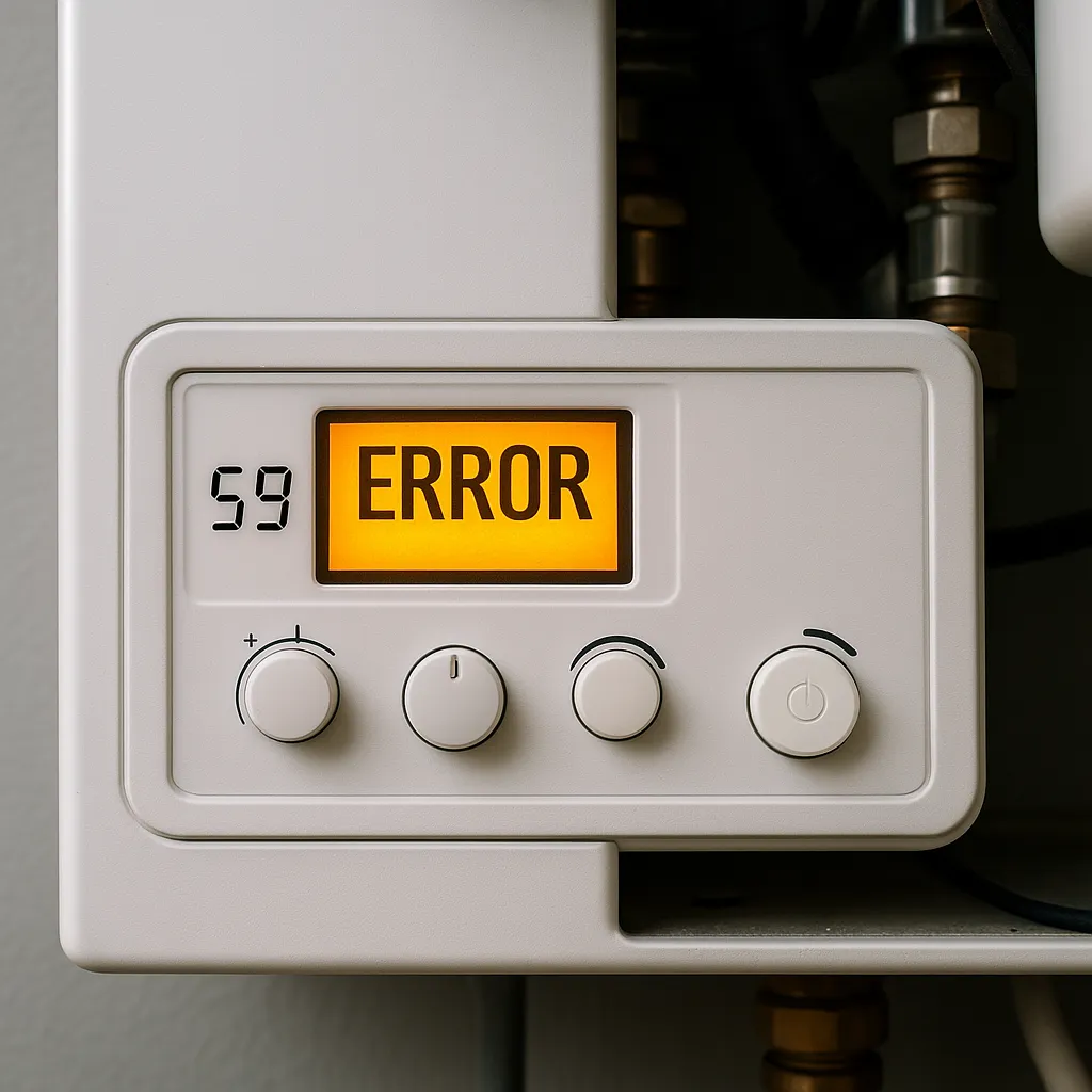 Display van een cv-ketel met een foutcode of storingsmelding