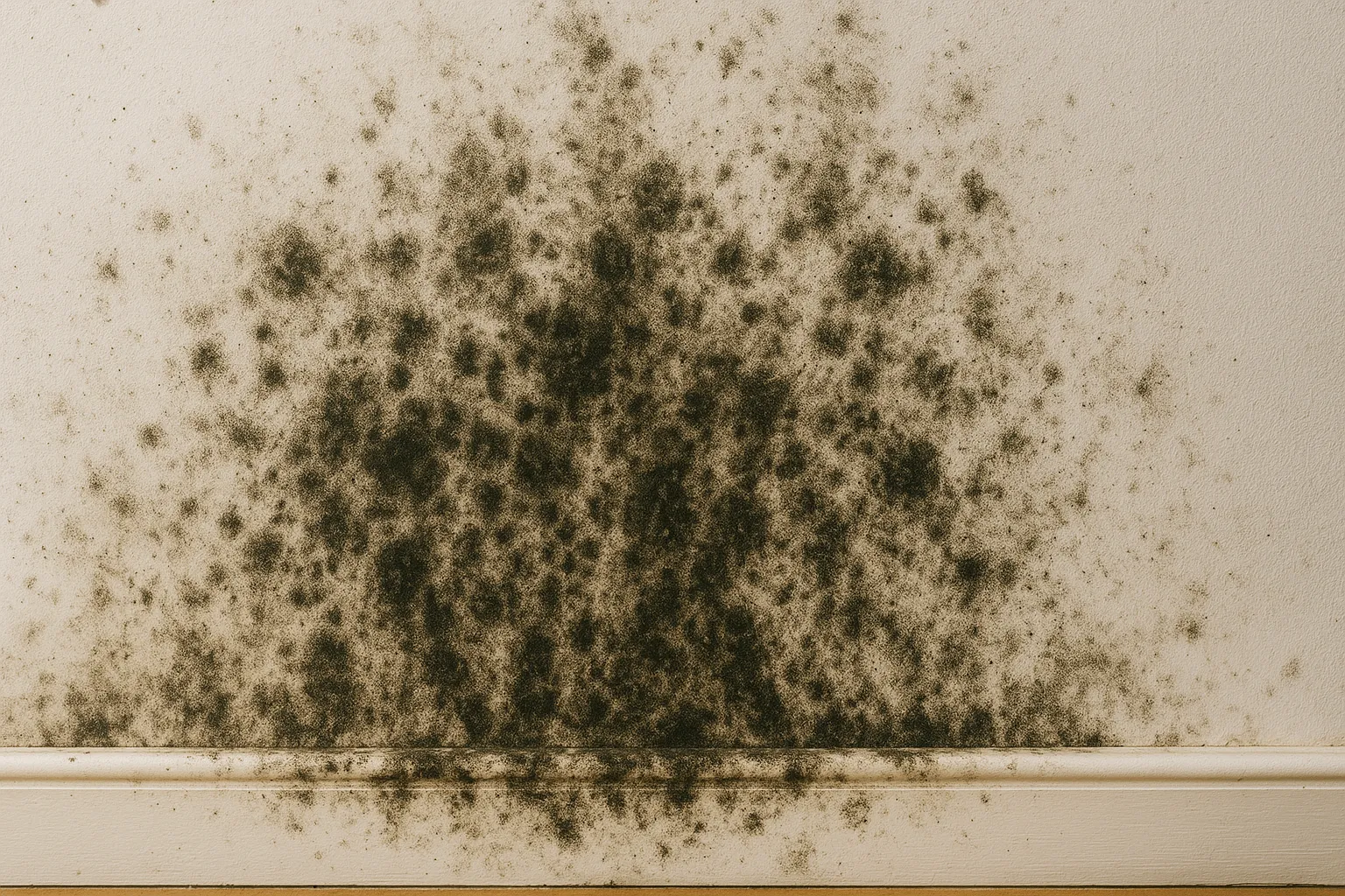 Schimmelgroei op een vochtige muur in huis