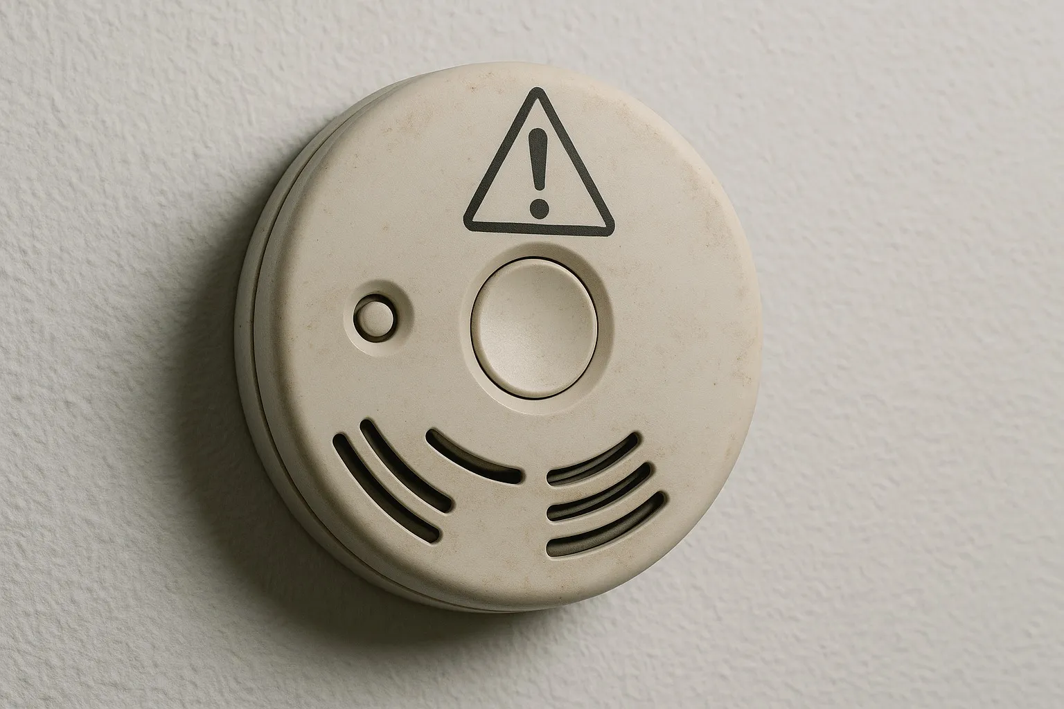 Een rookmelder aan het plafond die wordt getest met de testknop