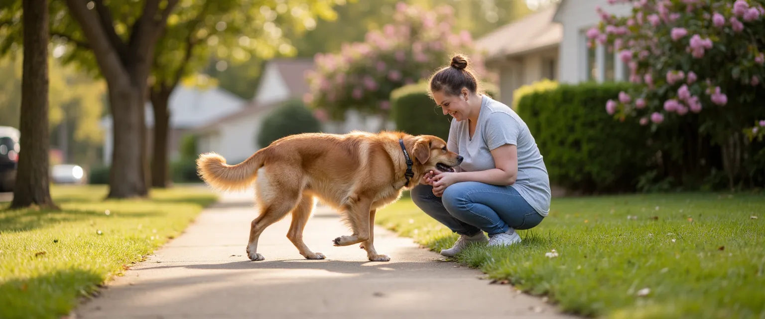 Een hond die voorzichtig loopt terwijl de eigenaar de poot controleert